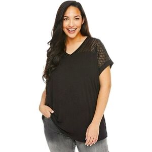 3/$20 George Plus Lace Insert V-Neckline Tee Relaxed Fit Top Ultra Soft Jersey